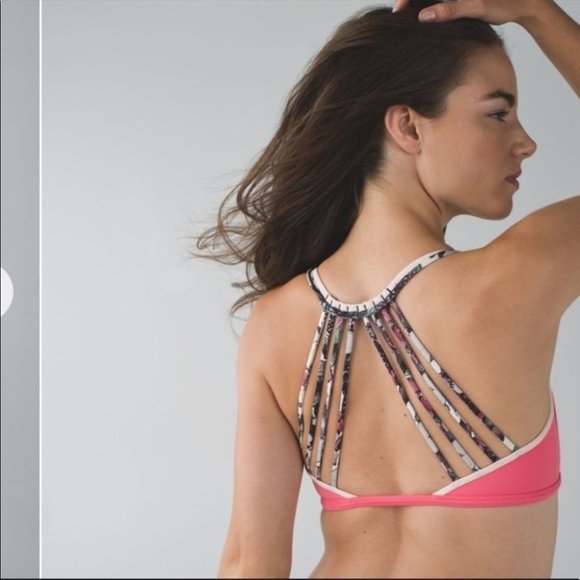Lululemon Lighten Up Bra Strappy Back SportsBra Pink Lemonade - Picture 3 of 9
